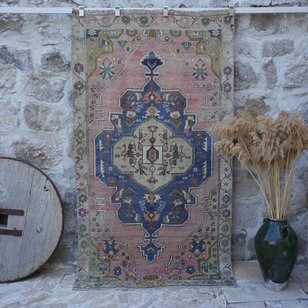 Pink 4' x 7' authentic vintage rug with traditional design, handmade in Turkey – Carlyn.