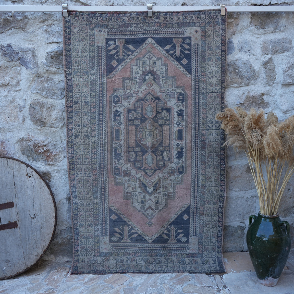 Pink 4' x 7' authentic vintage rug with traditional design, handmade in Turkey – Lynne.
