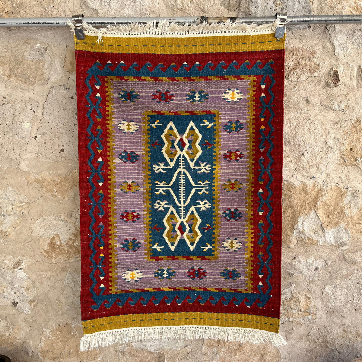 Blue 3' x 4' flatweave rug with traditional design, handmade in Turkey – Igor.