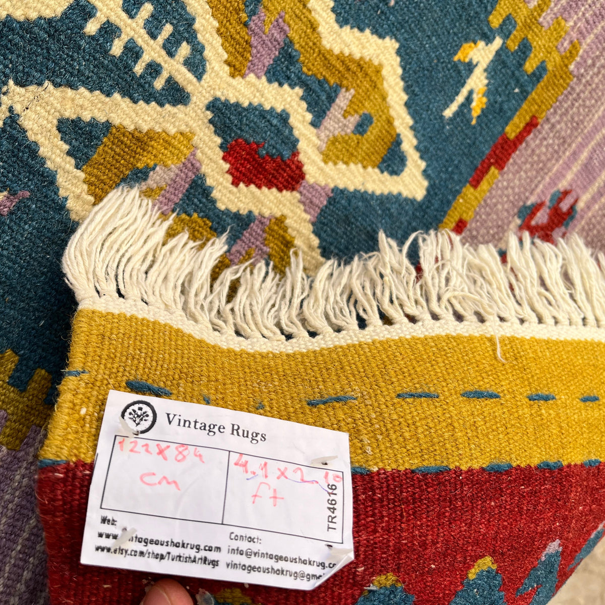 1970s blue Turkish flatweave rug with traditional design, flatweave construction and low pile.