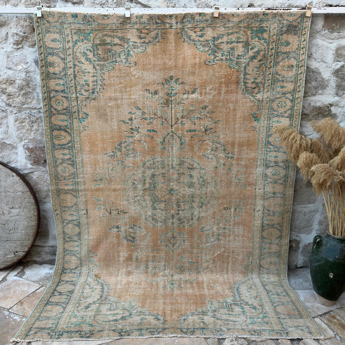 Orange 6' x 9' handknotted rug with medallion design, handmade in Turkey – Eugene.
