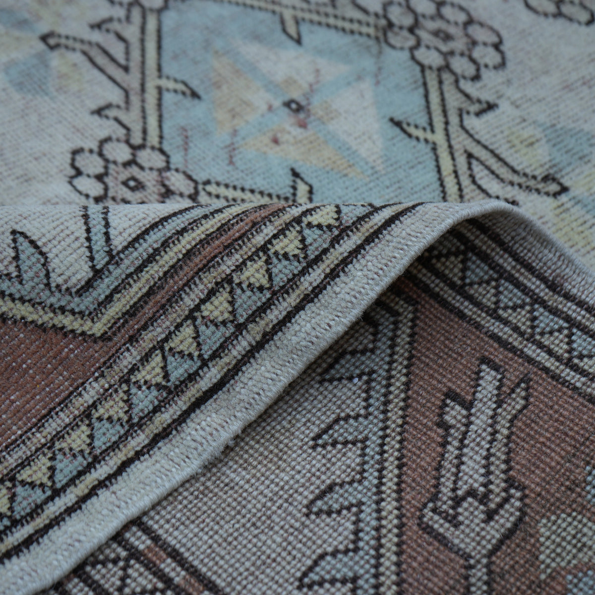 Additional view of the beige Turkish handknotted wool rug, hand-knotted in wool.