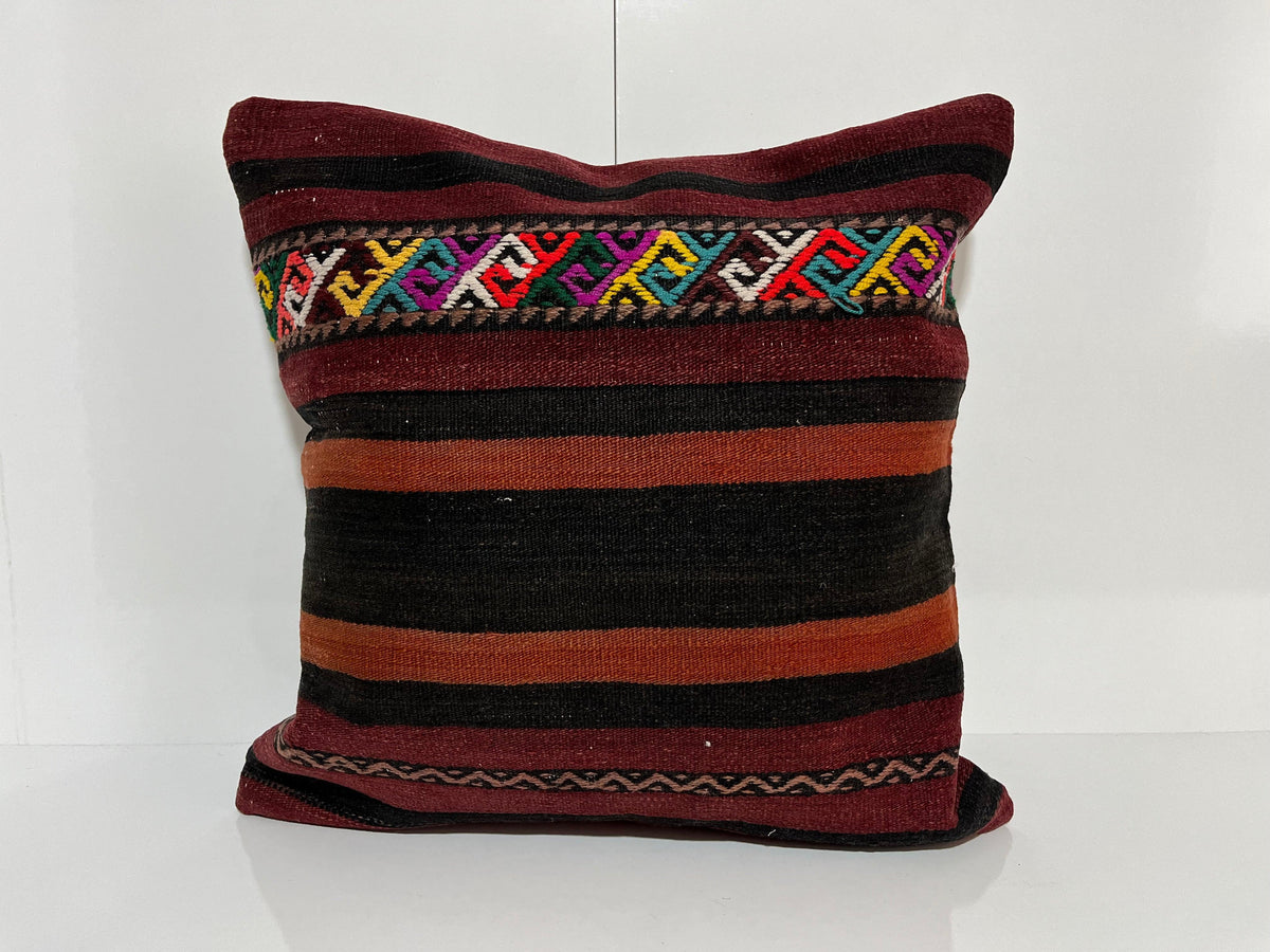 Black kilim pillow with traditional design, handmade in Turkey – EE00147.