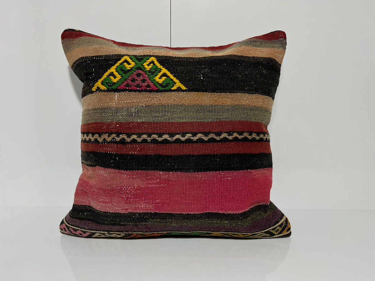 Black kilim pillow with traditional design, handmade in Turkey – EE00220.