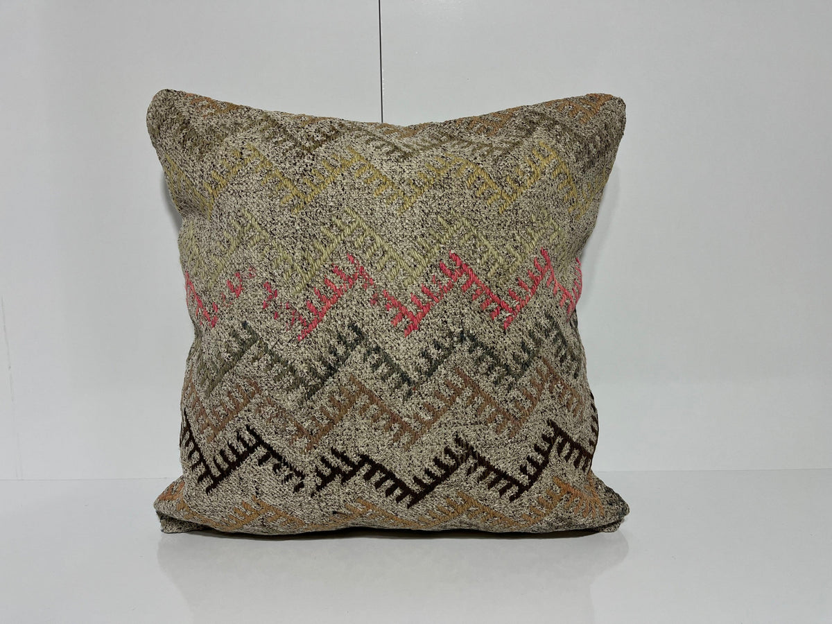 Gray kilim pillow with traditional design, handmade in Turkey – EE00122.