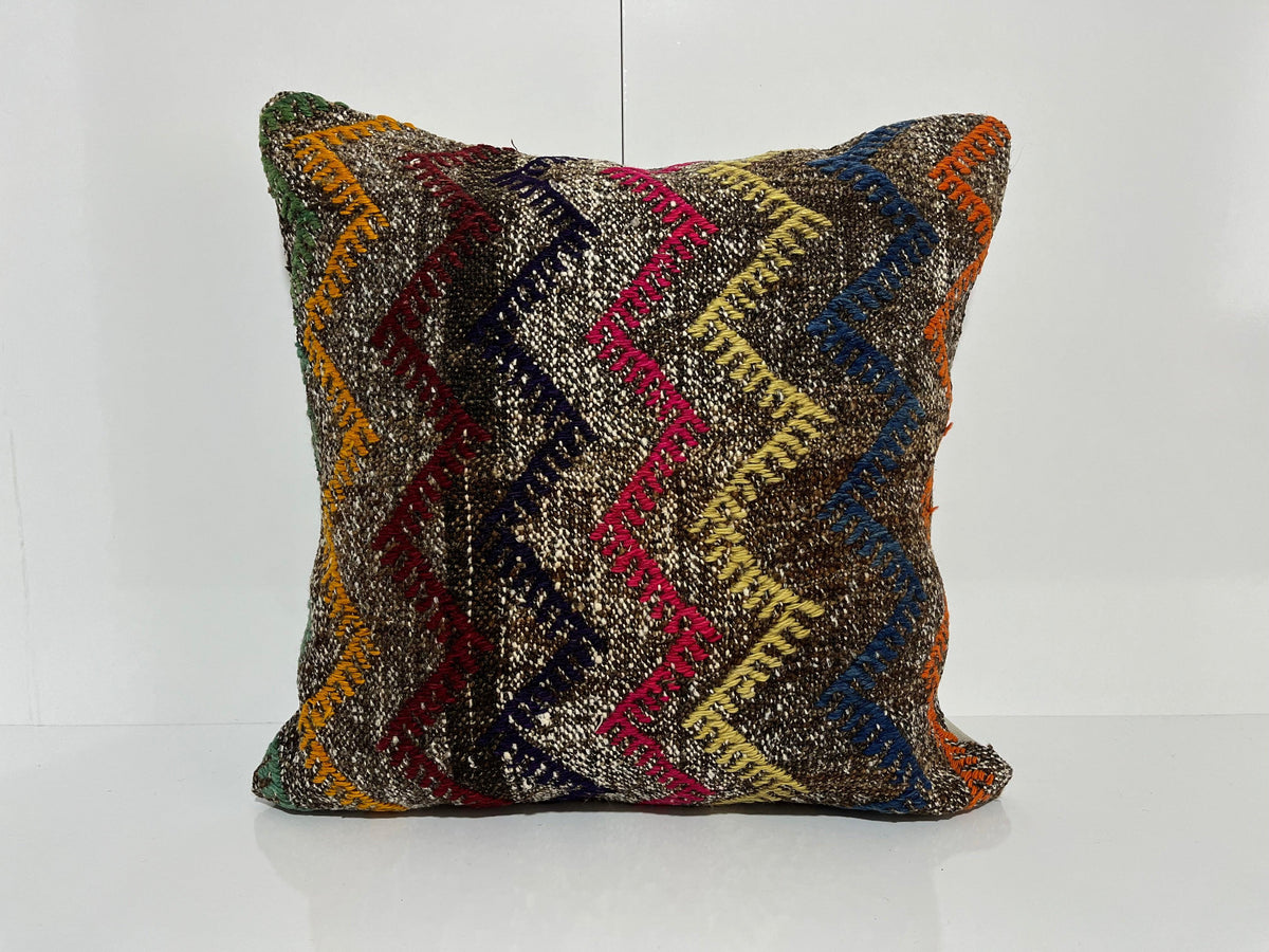 Gray kilim pillow with traditional design, handmade in Turkey – EE00145.