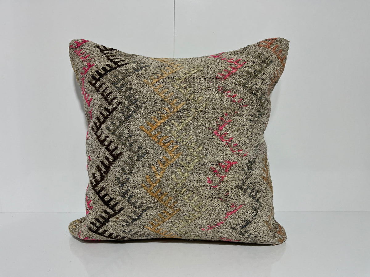 Gray kilim pillow with traditional design, handmade in Turkey – EE00170.