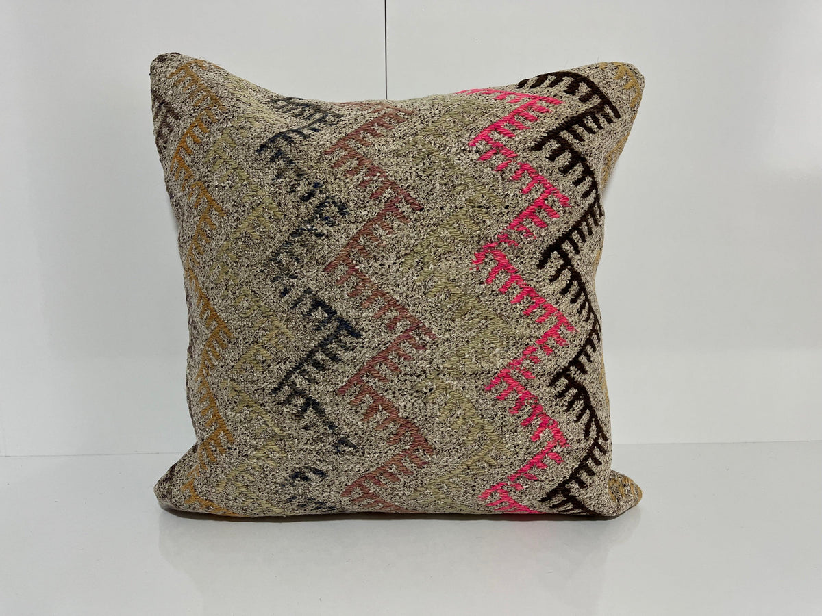 Gray kilim pillow with traditional design, handmade in Turkey – EE00171.