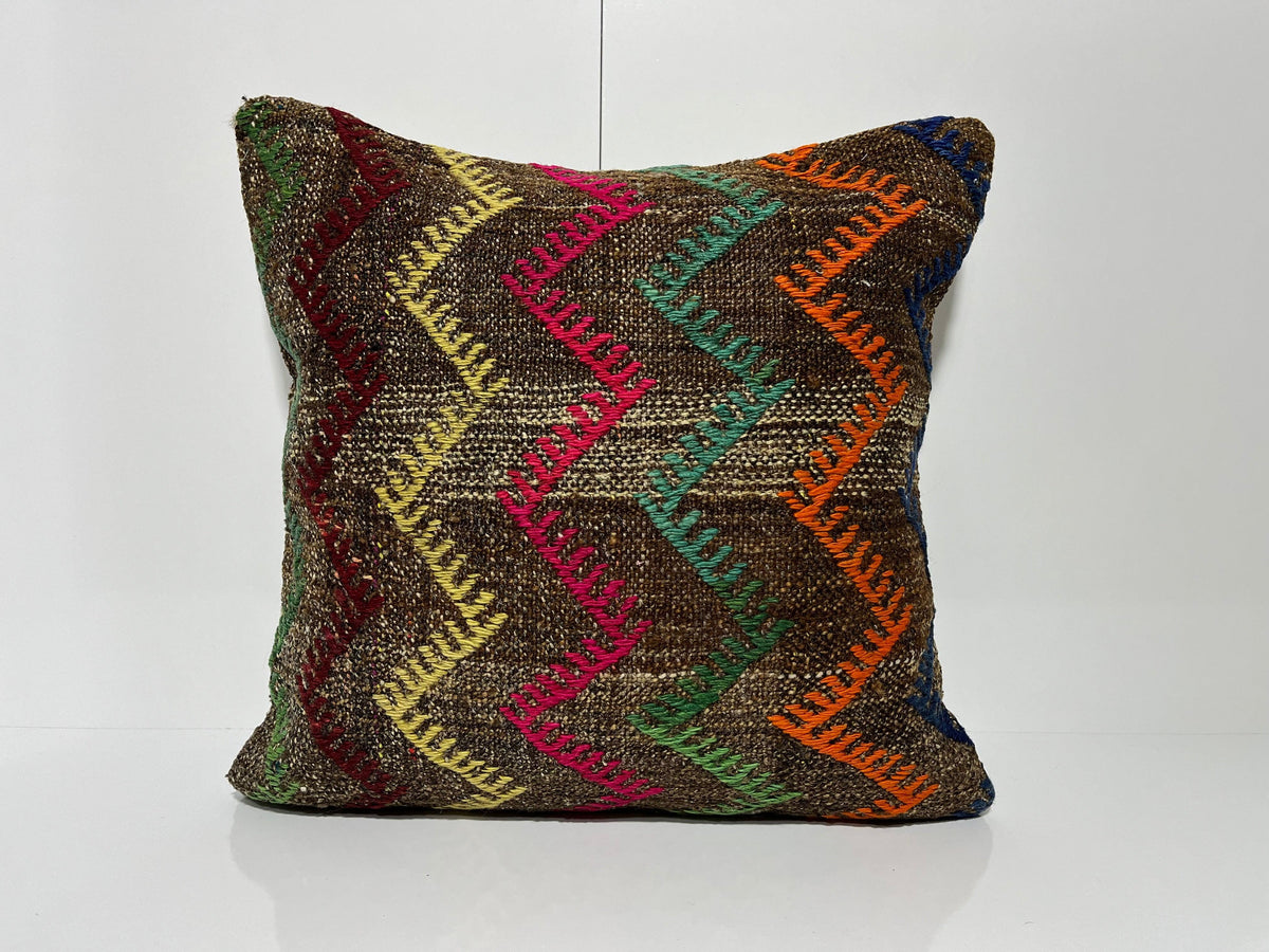Gray kilim pillow with traditional design, handmade in Turkey – EE00173.