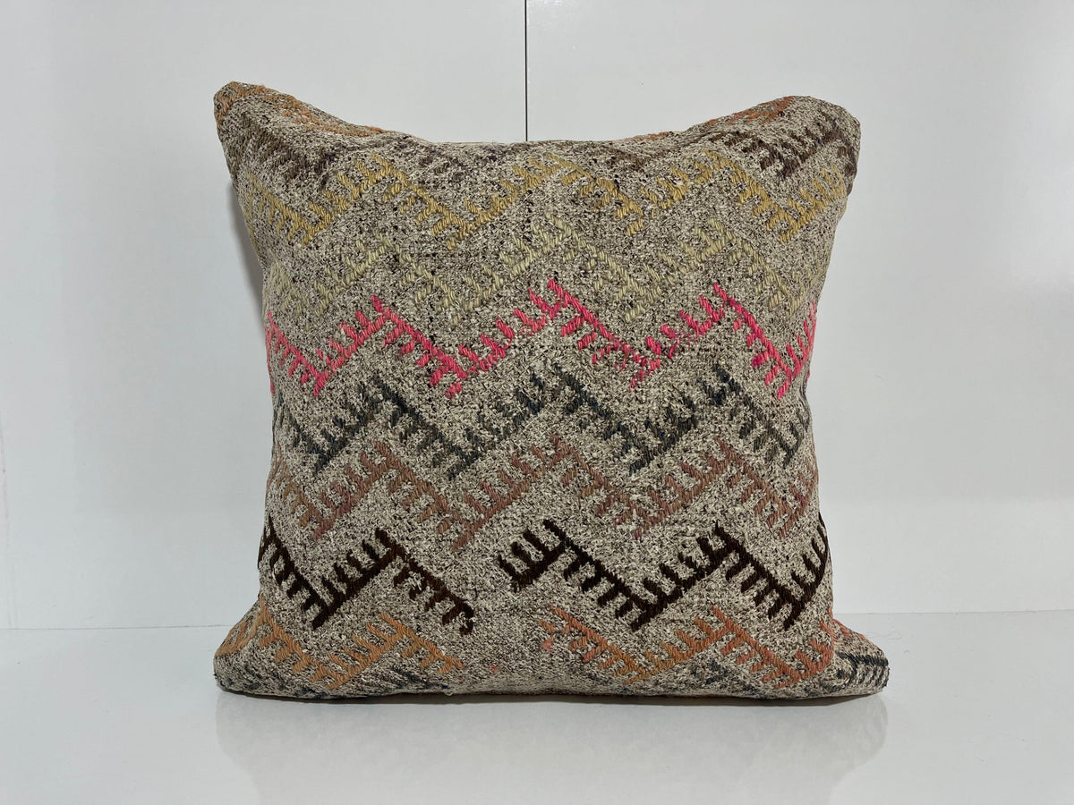 Gray kilim pillow with traditional design, handmade in Turkey – EE00185.