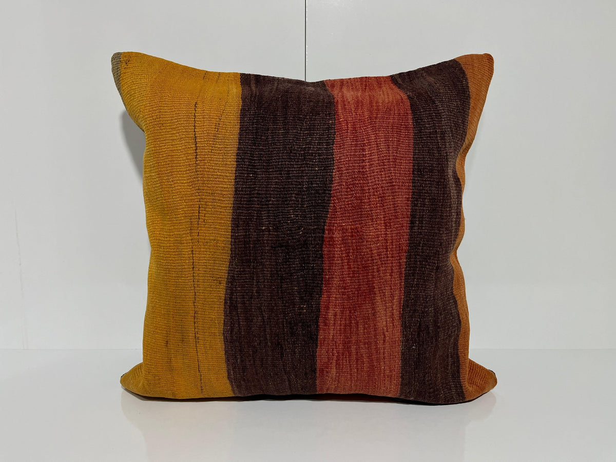 Orange kilim pillow with striped design, handmade in Turkey – EE00232.