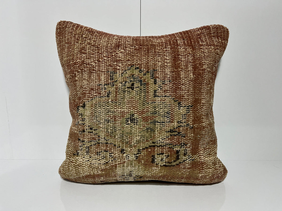 Orange kilim pillow with geometric design, handmade in Turkey – EE00336.