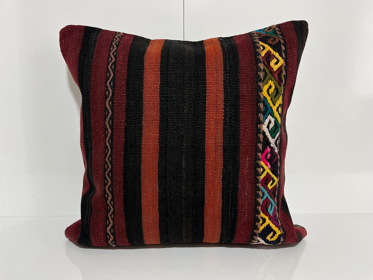 Red kilim pillow with traditional design, handmade in Turkey – EE00194.