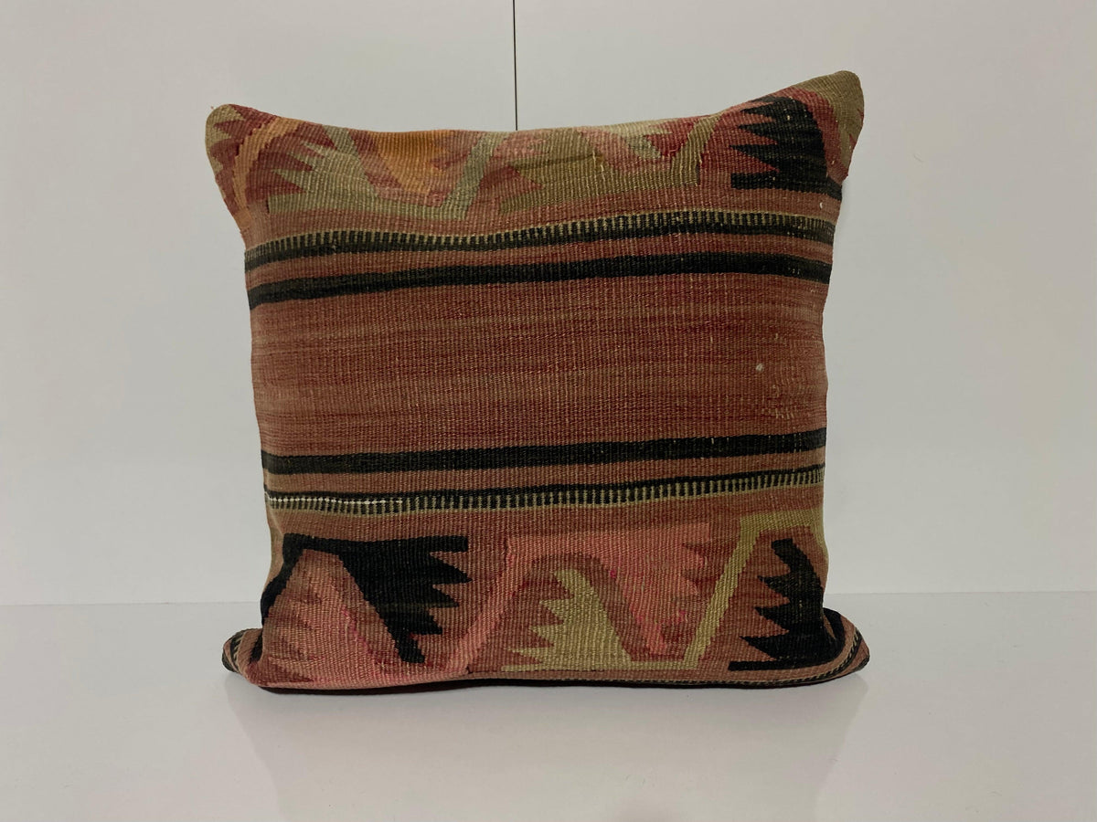 Red kilim pillow with traditional design, handmade in Turkey – KK00248.