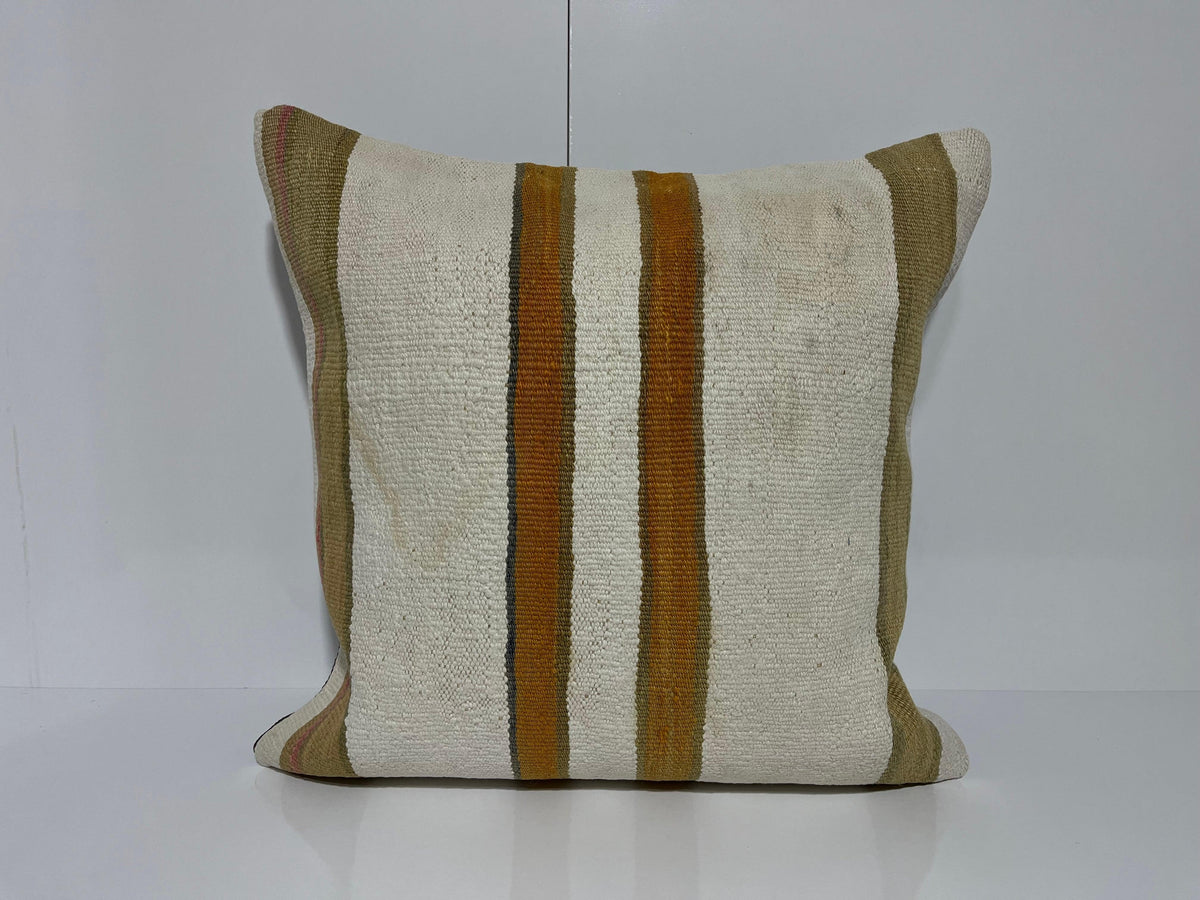 White kilim pillow with striped design, handmade in Turkey – EE00227.