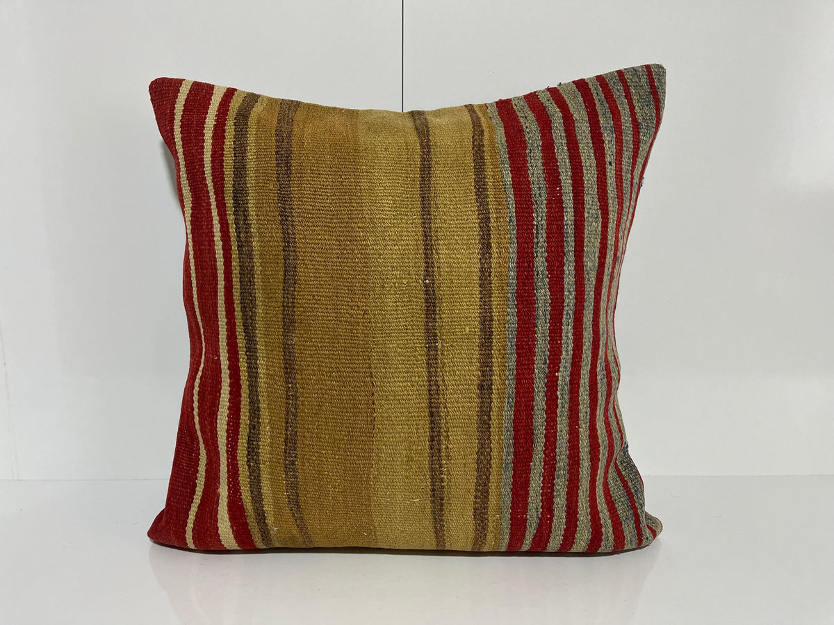 Yellow kilim pillow with traditional design, handmade in Turkey – EE00320.