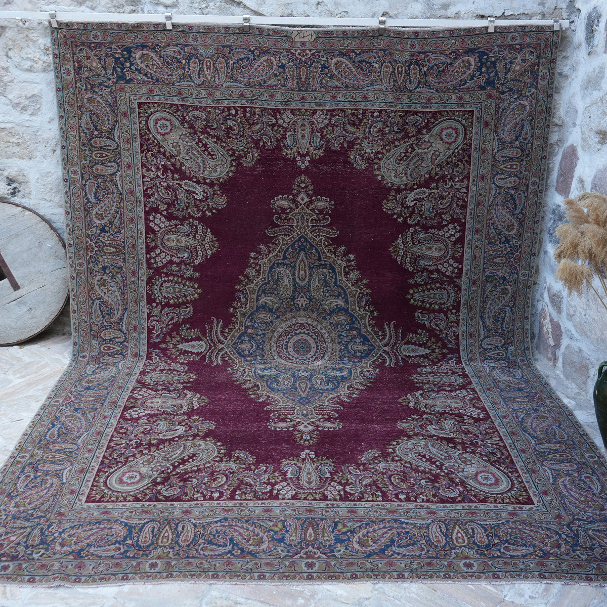 Burgundy 10' x 13' large vintage persian rug with medallion design, handmade in Persian – Stesha.