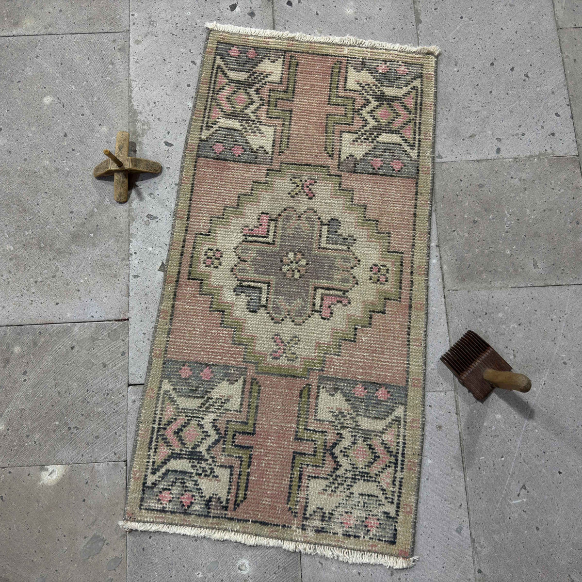 Pink 2' x 3' mini vintage rug with traditional design, handmade in Turkey – Patty.