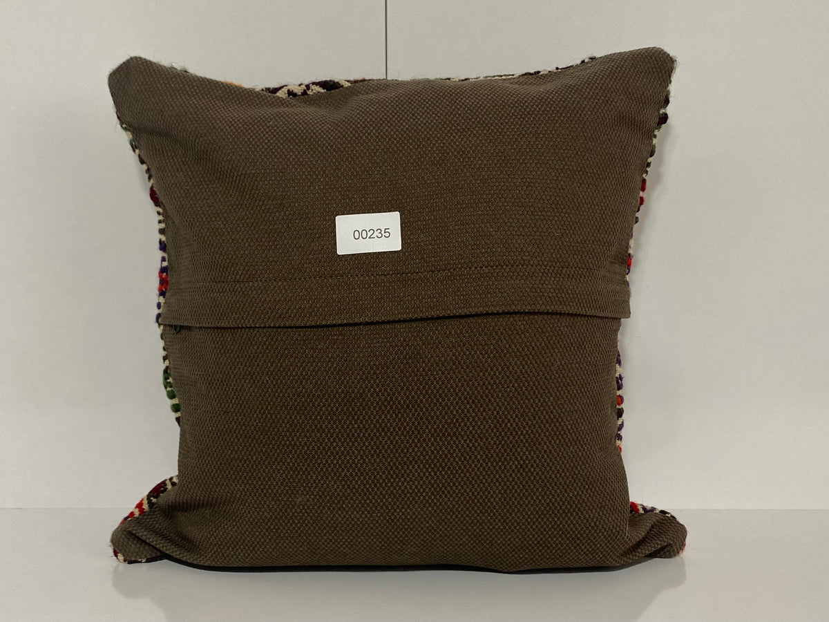 Close-up of the colorful Turkish pillow cover showing traditional details, low pile.