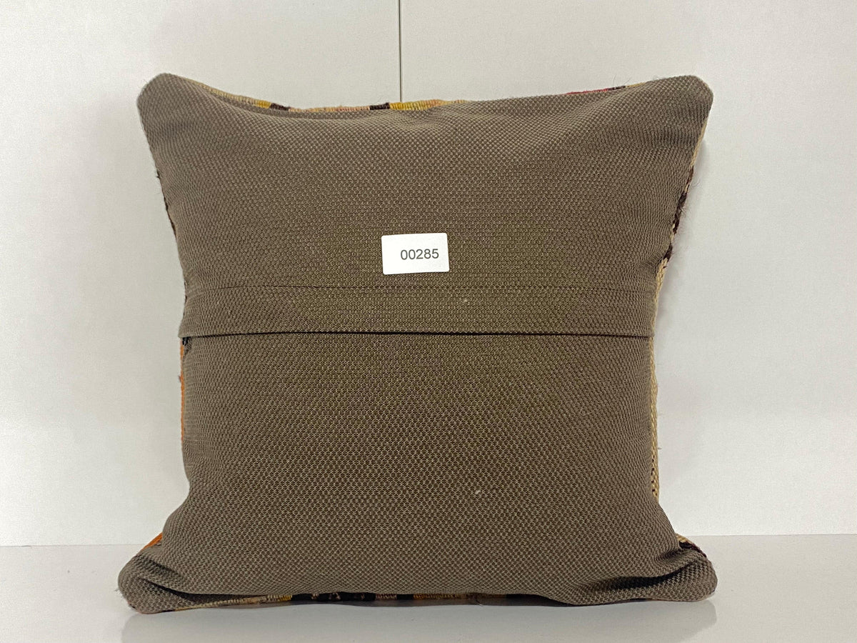 Close-up of the colorful Turkish pillow cover showing traditional details, low pile.
