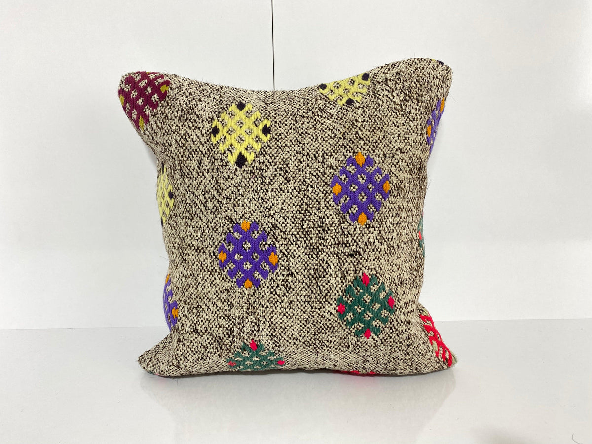 Gray pillow cover with traditional design, handmade in Turkey – KK00245.