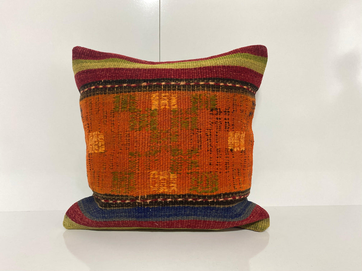 Orange pillow cover with traditional design, handmade in Turkey – KK00288.