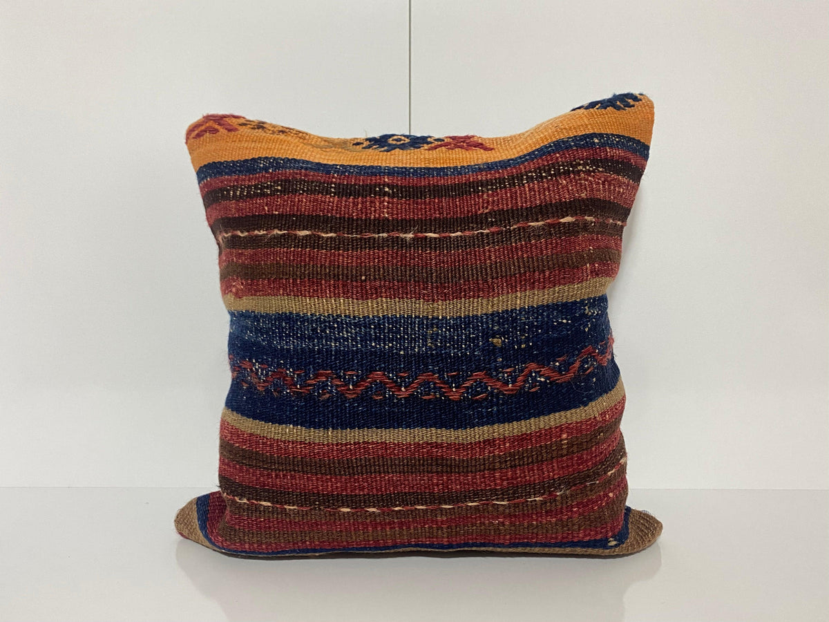 Red pillow cover with striped design, handmade in Turkey – KK00231.