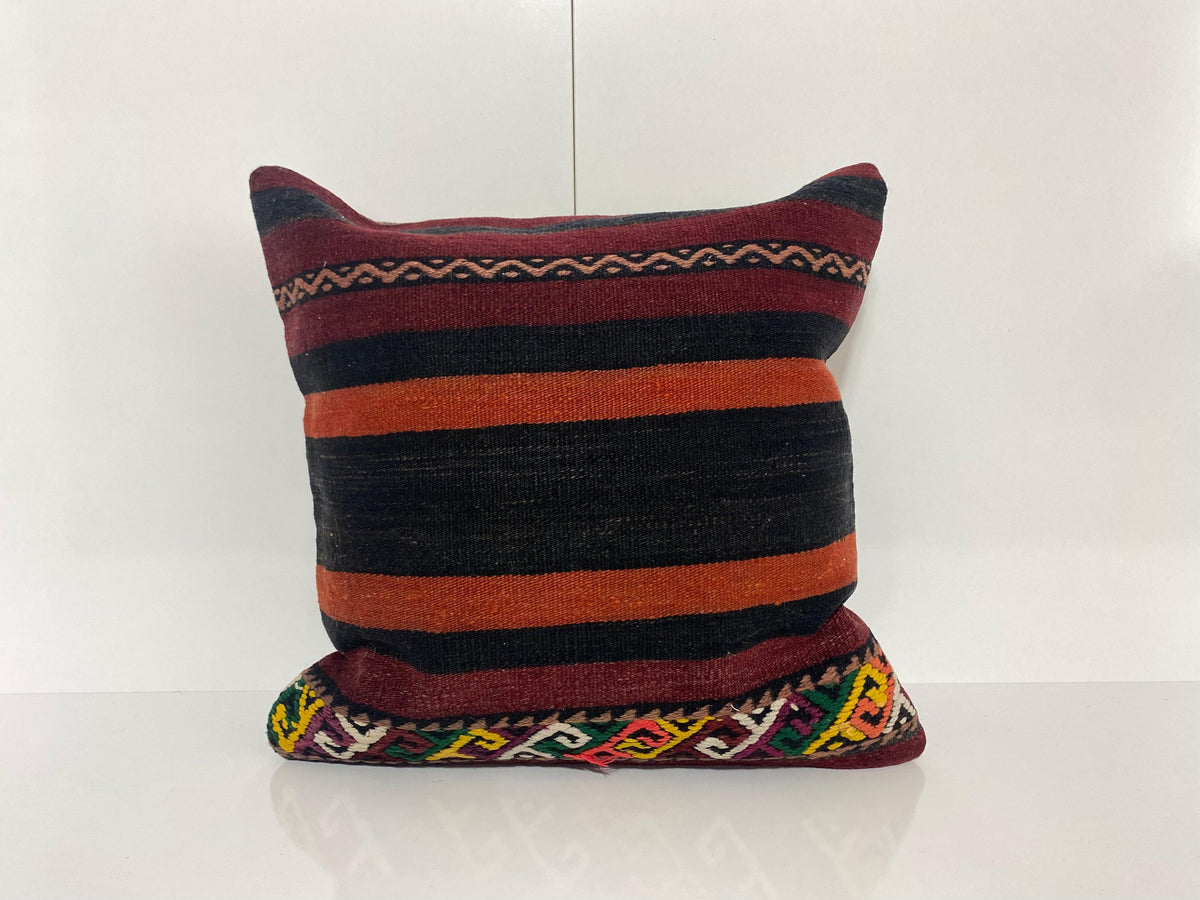 Red pillow cover with striped design, handmade in Turkey – KK00280.
