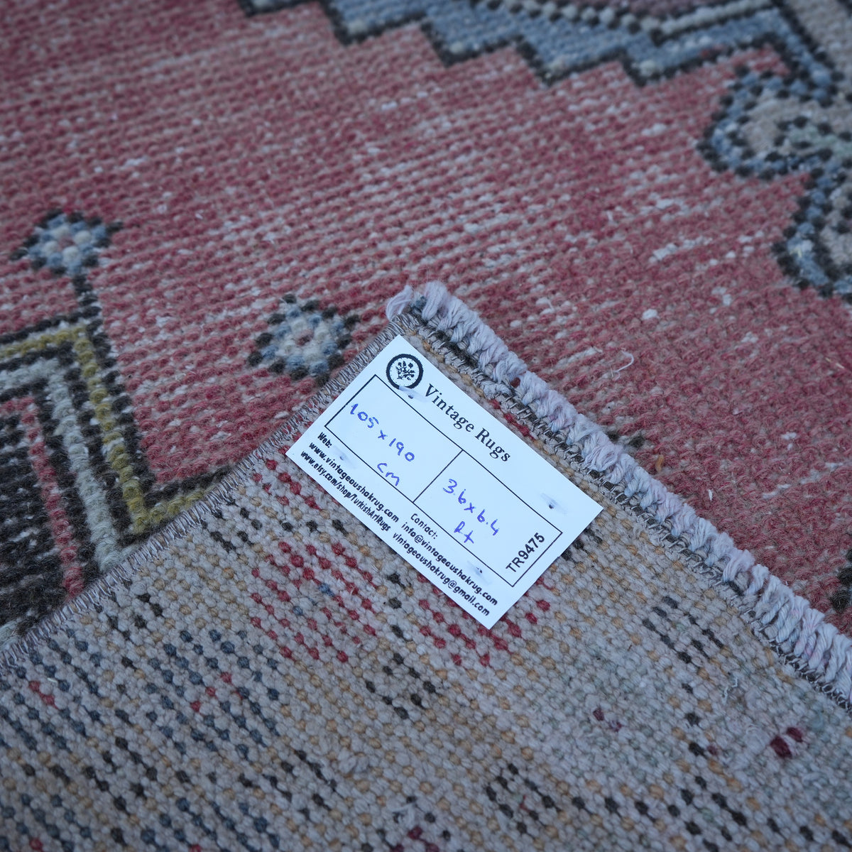 Pale Red 3' x 6' Turkish small vintage rug from the 1970s with traditional design.