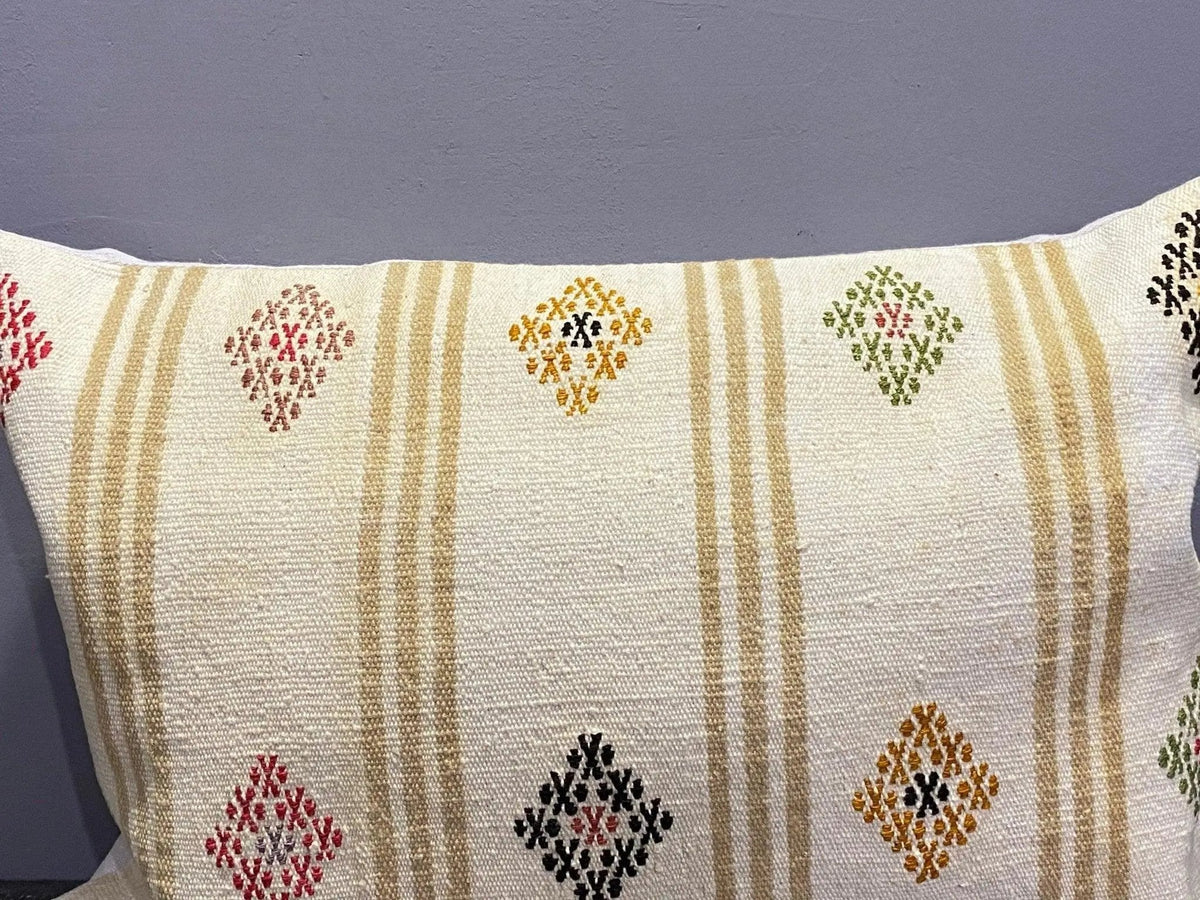 Close-up of the Turkish throw pillow, low pile.