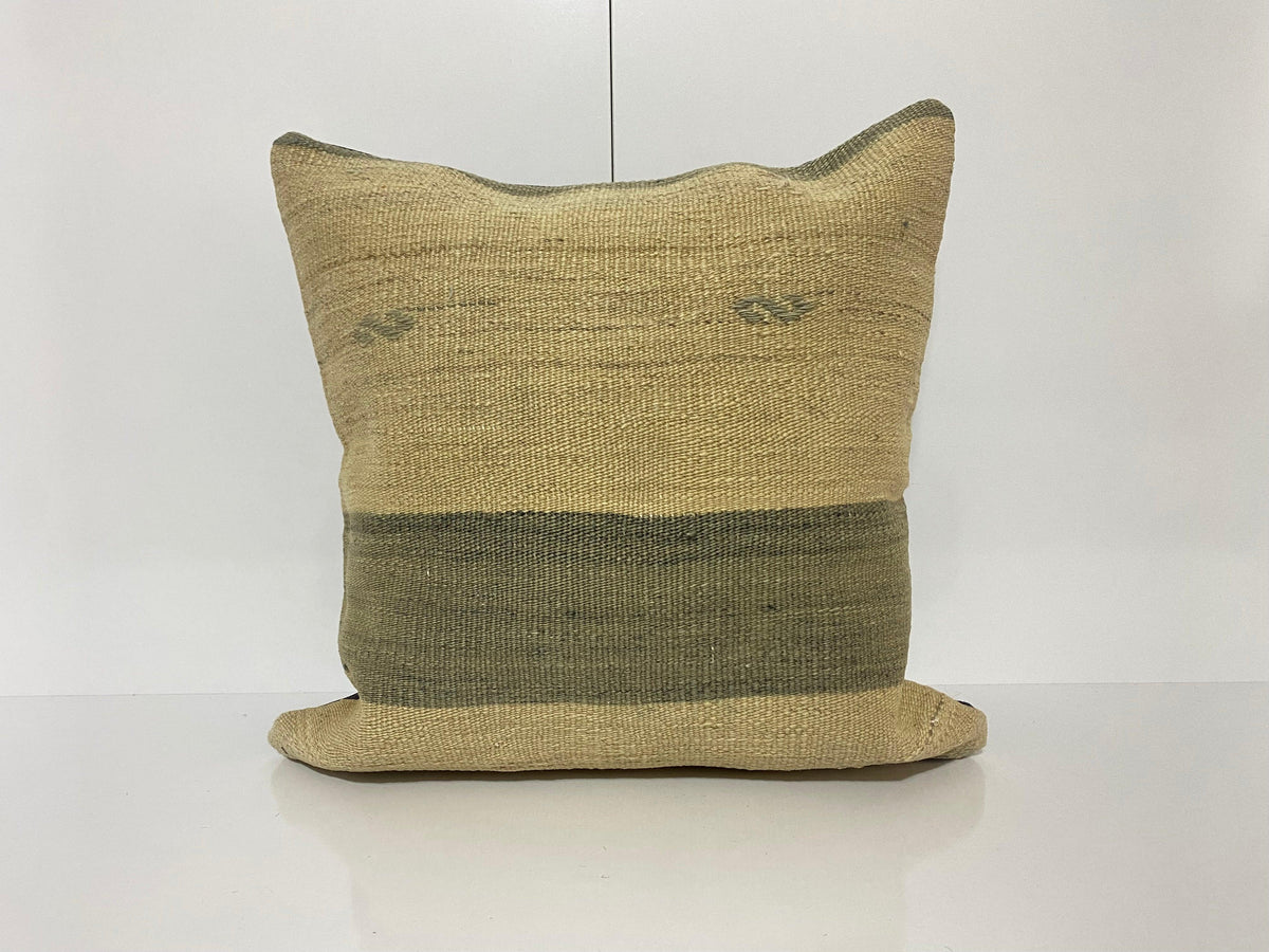 Beige throw pillow with striped design, handmade in Turkey – KK00161.