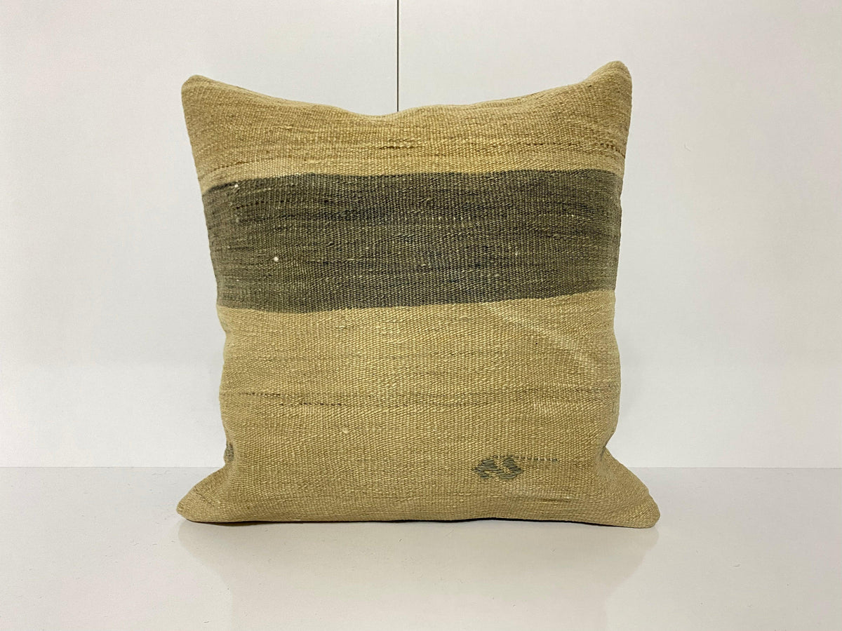 Beige throw pillow with striped design, handmade in Turkey – KK00214.