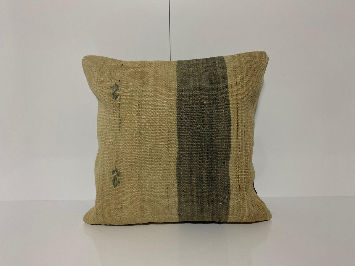 Beige throw pillow with striped design, handmade in Turkey – KK00215.