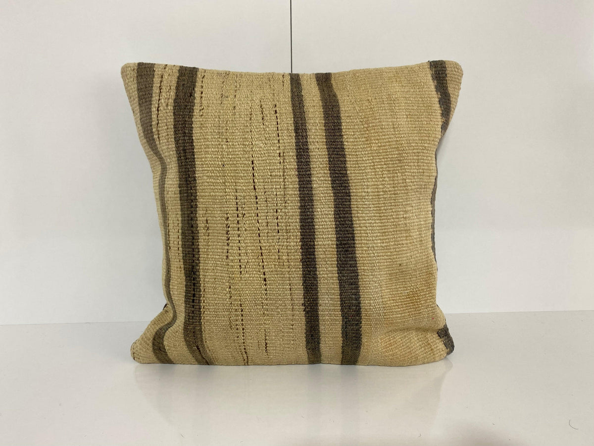 Beige throw pillow with striped design, handmade in Turkey – KK00246.