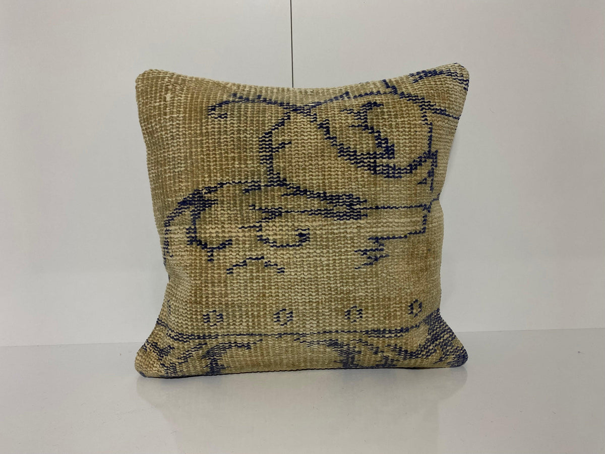 Blue throw pillow with neutral design, handmade in Turkey – KK00130.