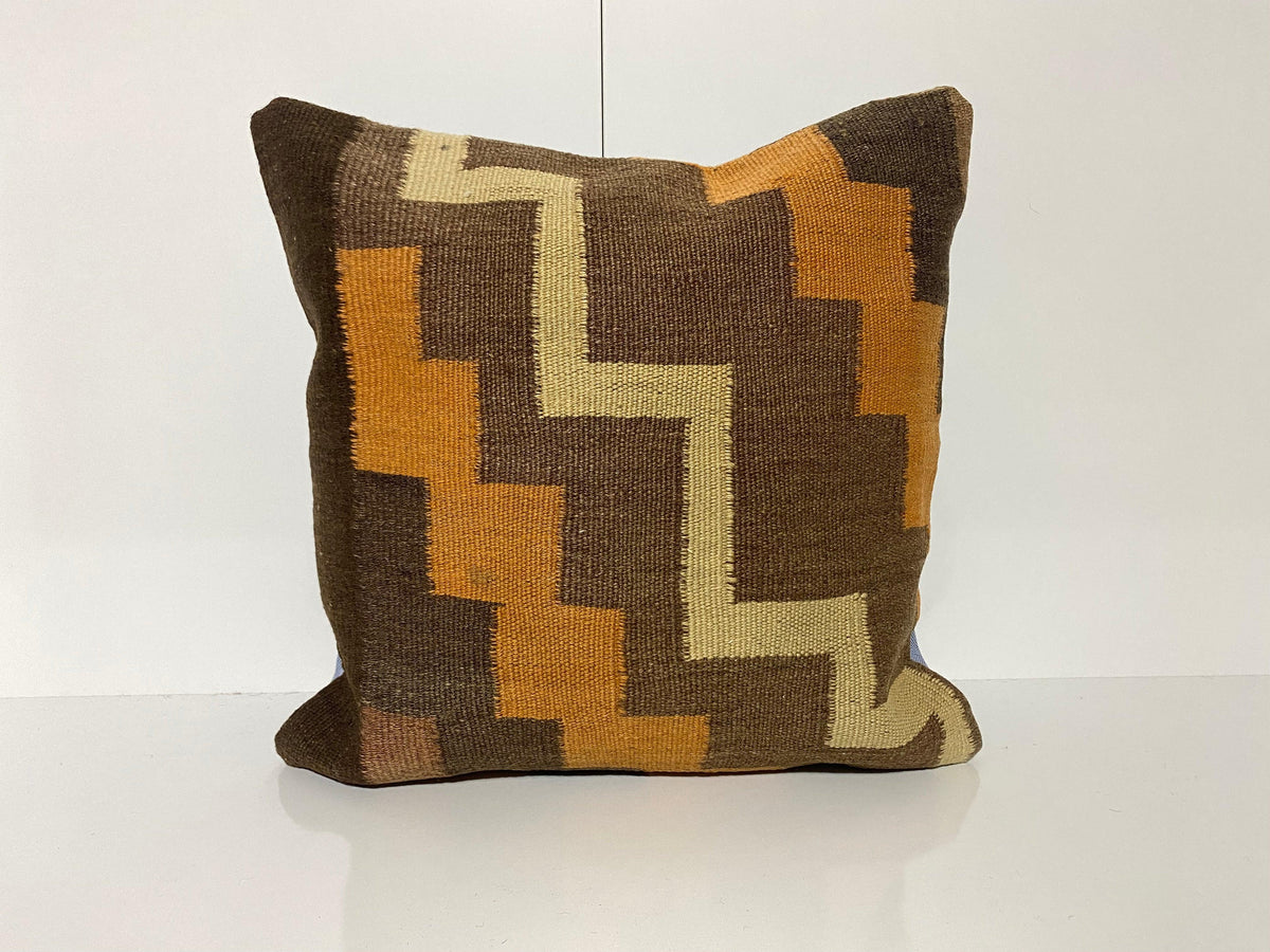 Brown throw pillow with traditional design, handmade in Turkey – KK00167.
