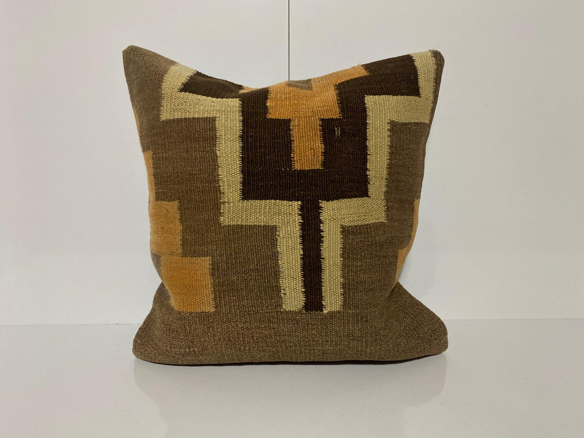 Brown throw pillow with traditional design, handmade in Turkey – KK00170.