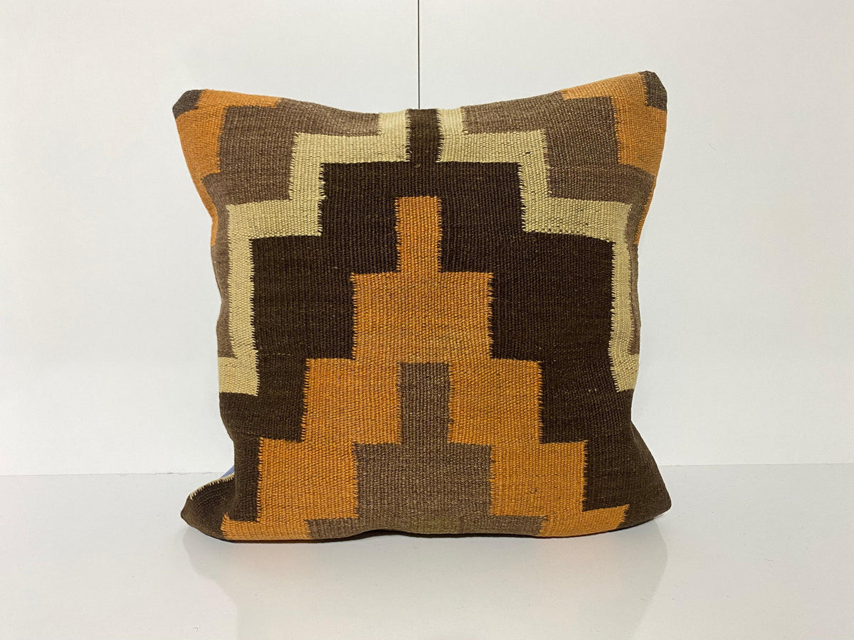 Brown throw pillow with traditional design, handmade in Turkey – KK00171.