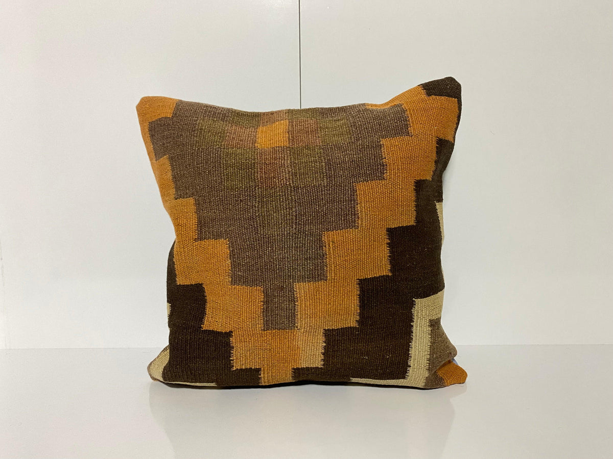 Brown throw pillow with geometric design, handmade in Turkey – KK00224.