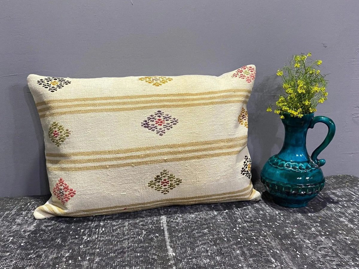 Colorful throw pillow with traditional design, handmade in Turkey – 00089.