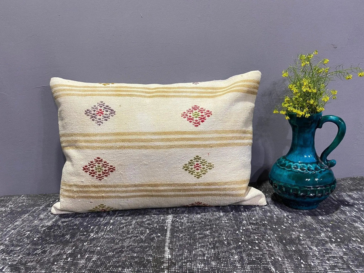 Colorful throw pillow with traditional design, handmade in Turkey – 00098.
