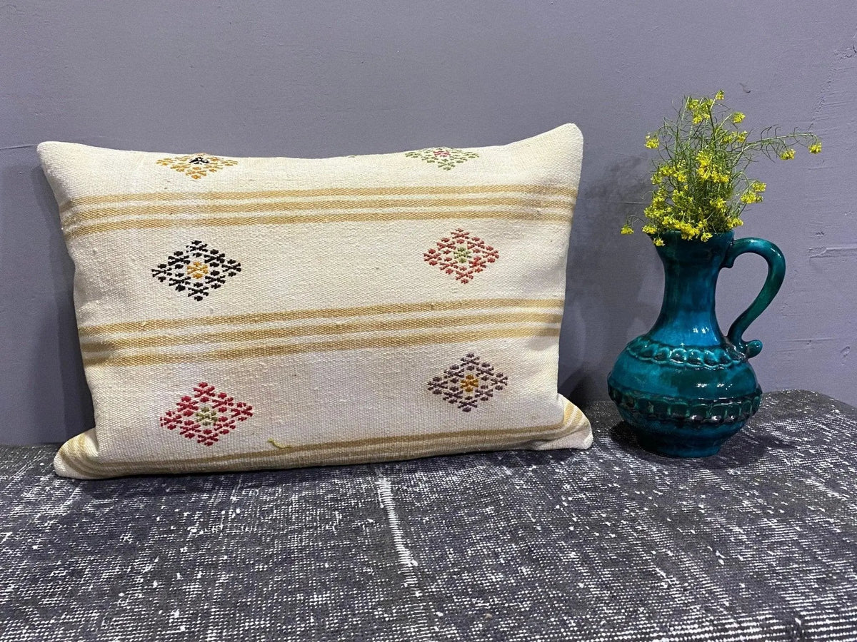 Colorful throw pillow with striped design, handmade in Turkey – 00099.