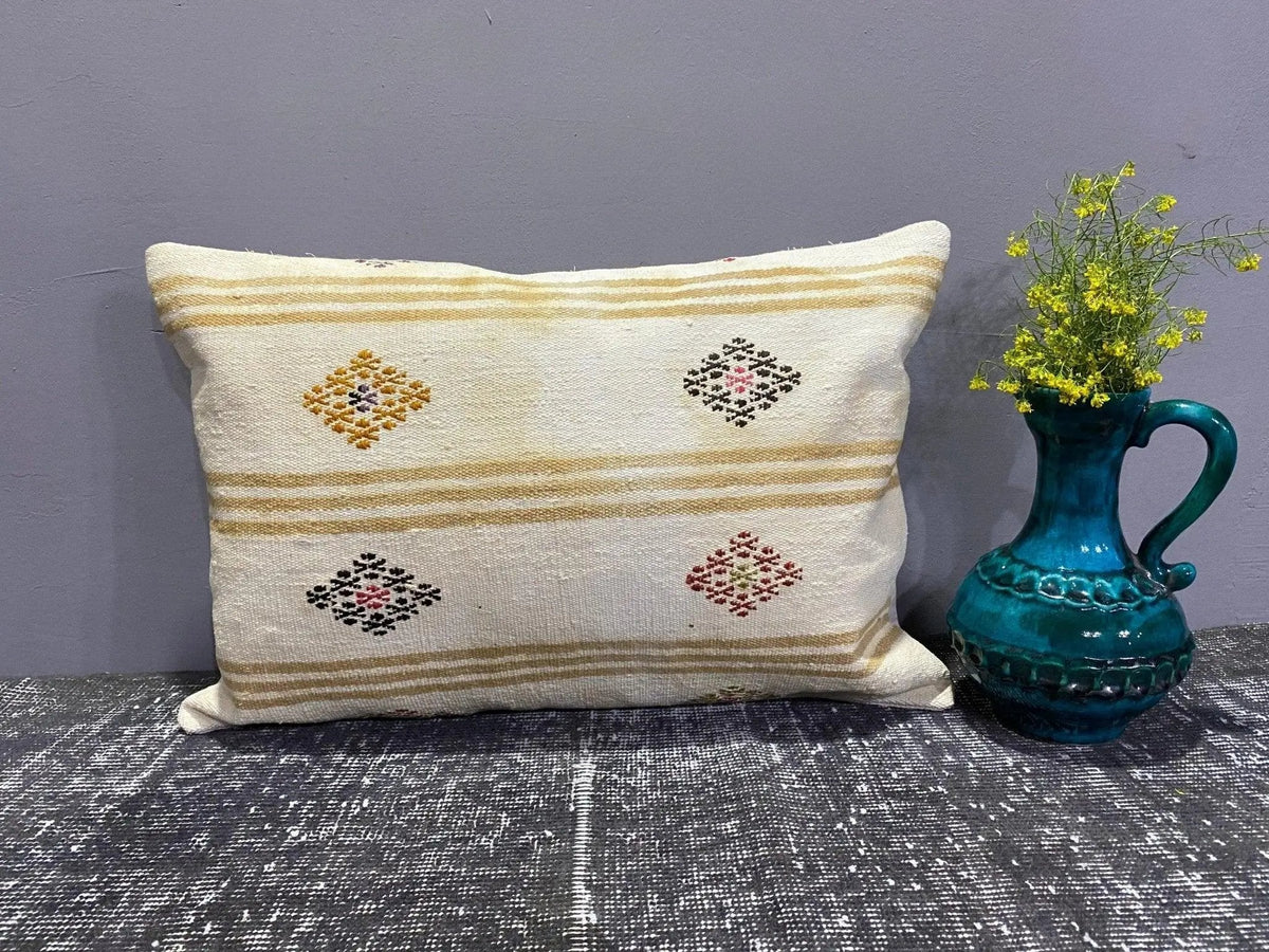 Colorful throw pillow with traditional design, handmade in Turkey – 00100.