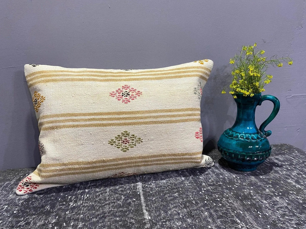 Colorful throw pillow with striped design, handmade in Turkey – 00101.