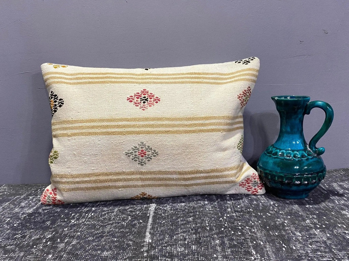 Colorful throw pillow with traditional design, handmade in Turkey – 00103.