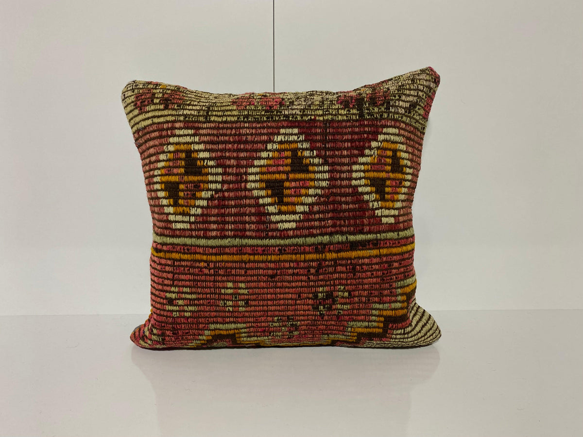Colorful throw pillow with traditional design, handmade in Turkey – KK00205.