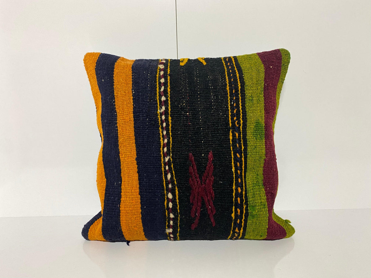 Colorful throw pillow with striped design, handmade in Turkey – KK00223.