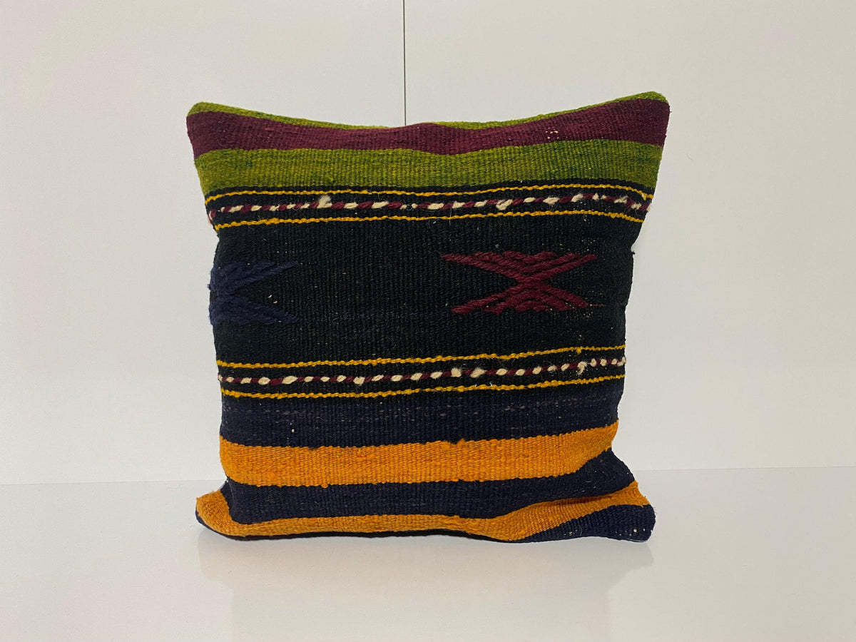 Colorful throw pillow with striped design, handmade in Turkey – KK00227.