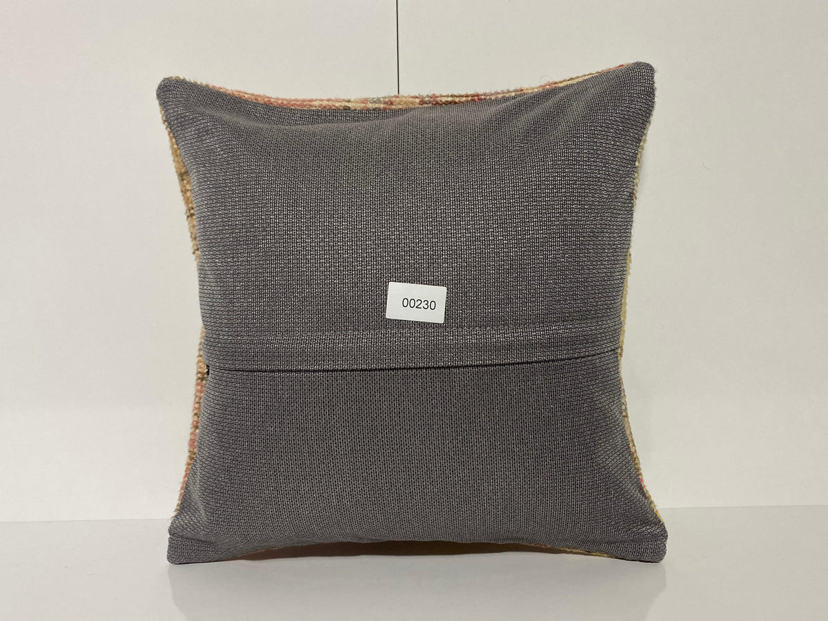Close-up of the colorful Turkish throw pillow showing traditional details, low pile.
