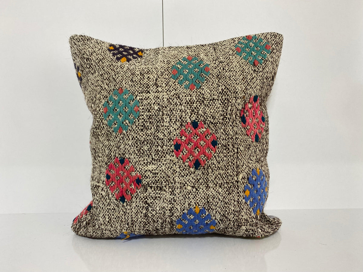Colorful throw pillow with traditional design, handmade in Turkey – KK00271.